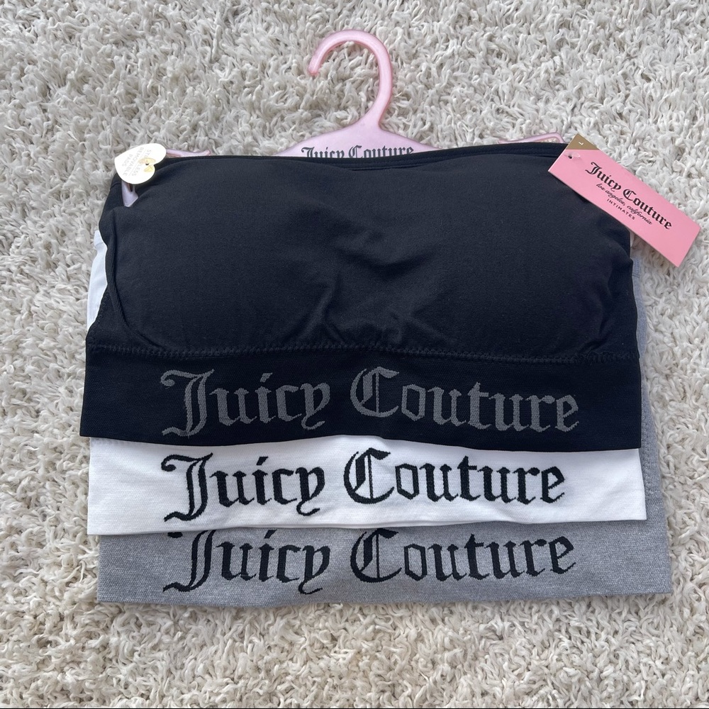 Juicy Couture 3 pack Comfort Bra Set Removable Padded Tube Top Juicy Logo Sz L